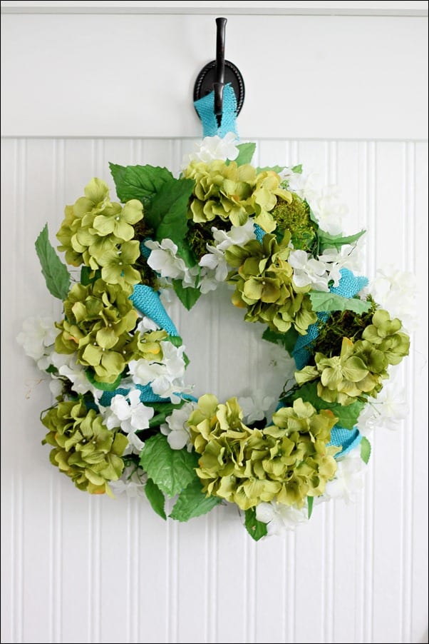 Spring Wreath: Blues, Greens and Burlap