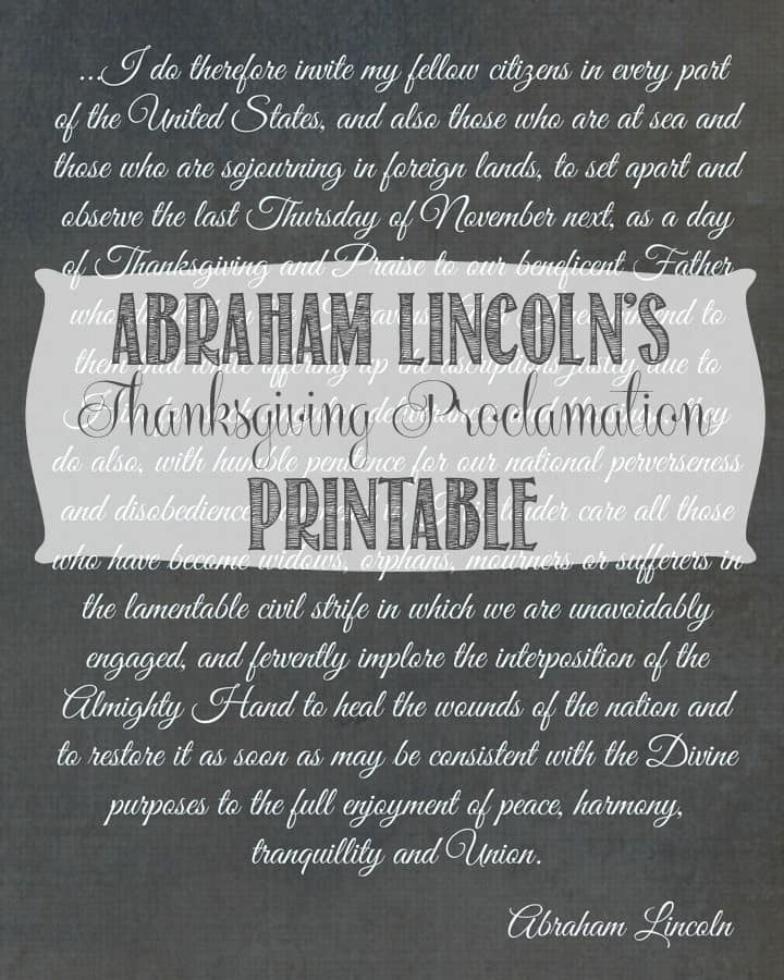 Abraham Lincoln’s Thanksgiving Proclamation Printable
