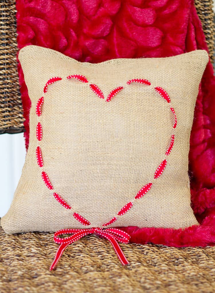 Valentine Pillow ~ Burlap and Ribbon Heart