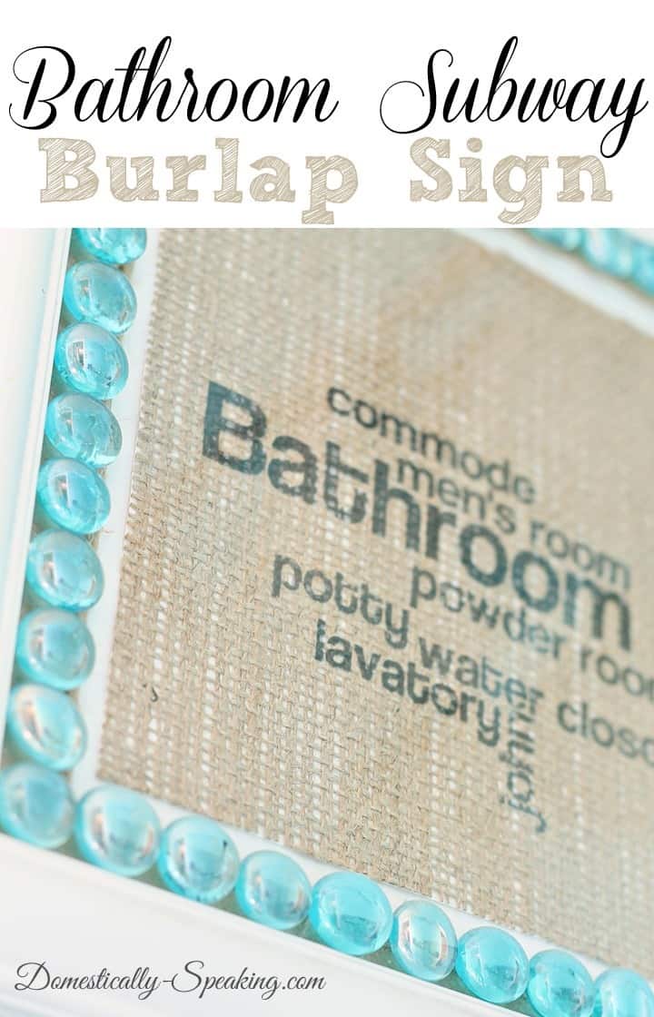 Bathroom Subway Sign on Burlap