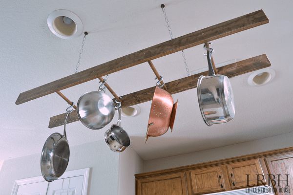 DIY Ladder Pot Rack