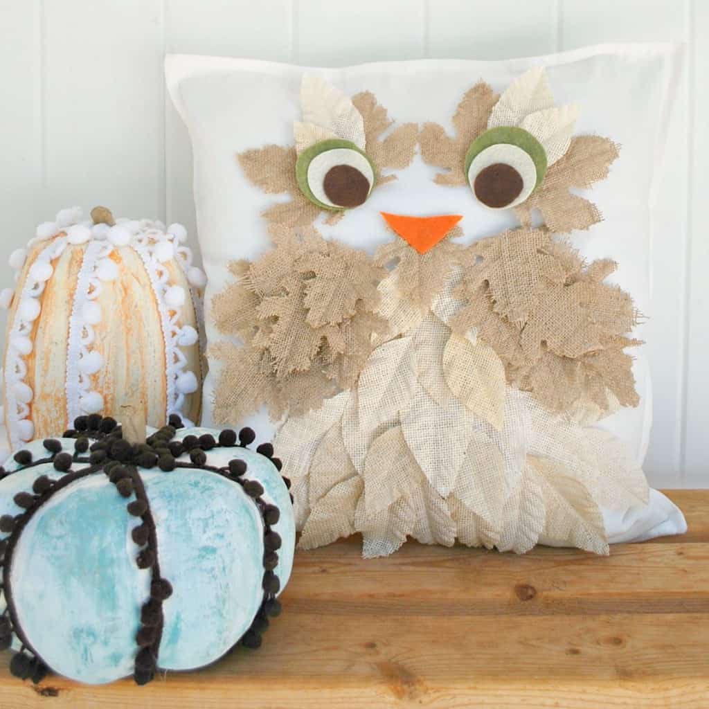 Burlap Leaf Owl Pillow