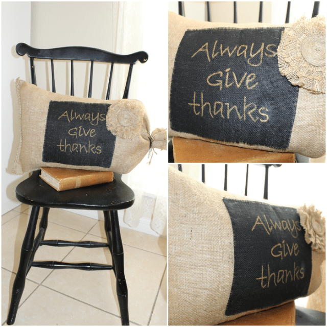 Always Give Thanks Burlap Pillow