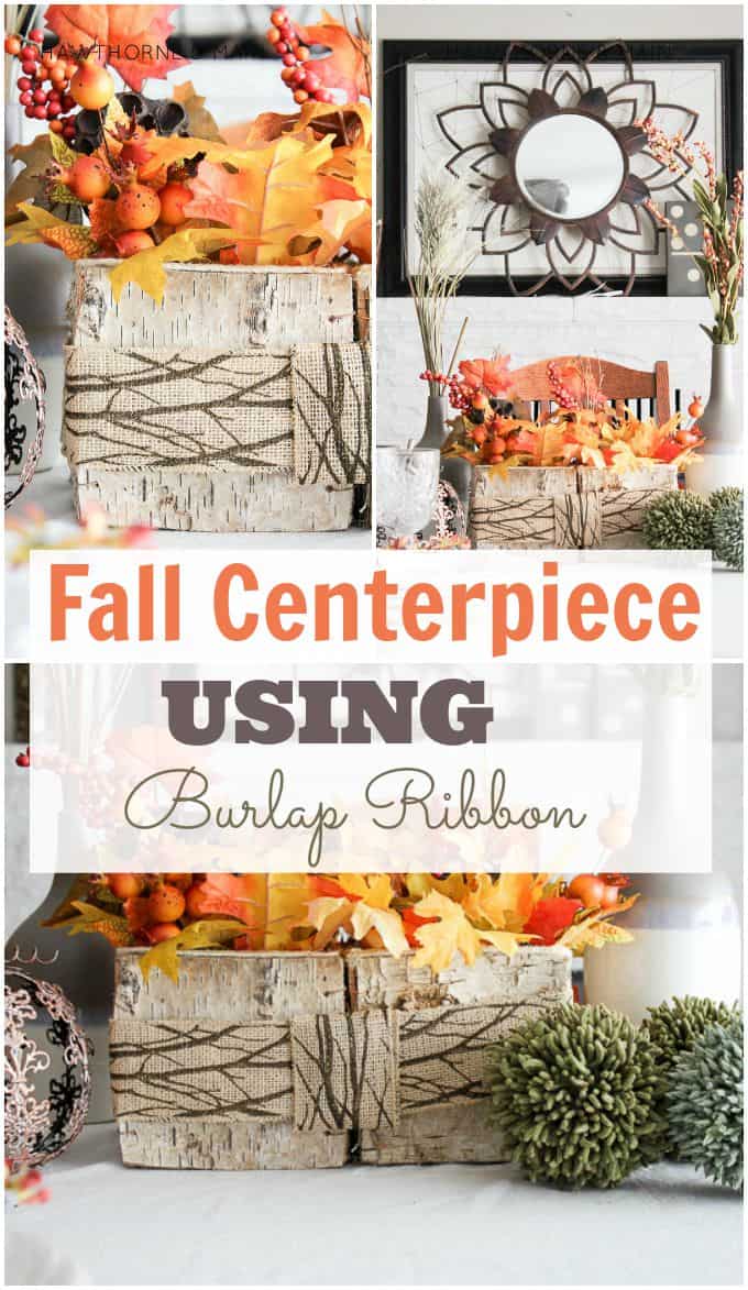 Fall Centerpiece with Burlap Ribbon