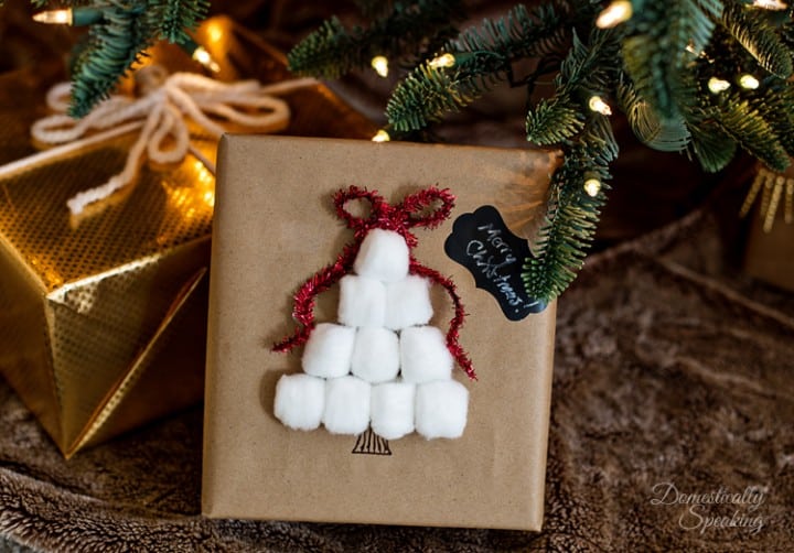 Easy Cotton Ball Christmas Tree Wrapping