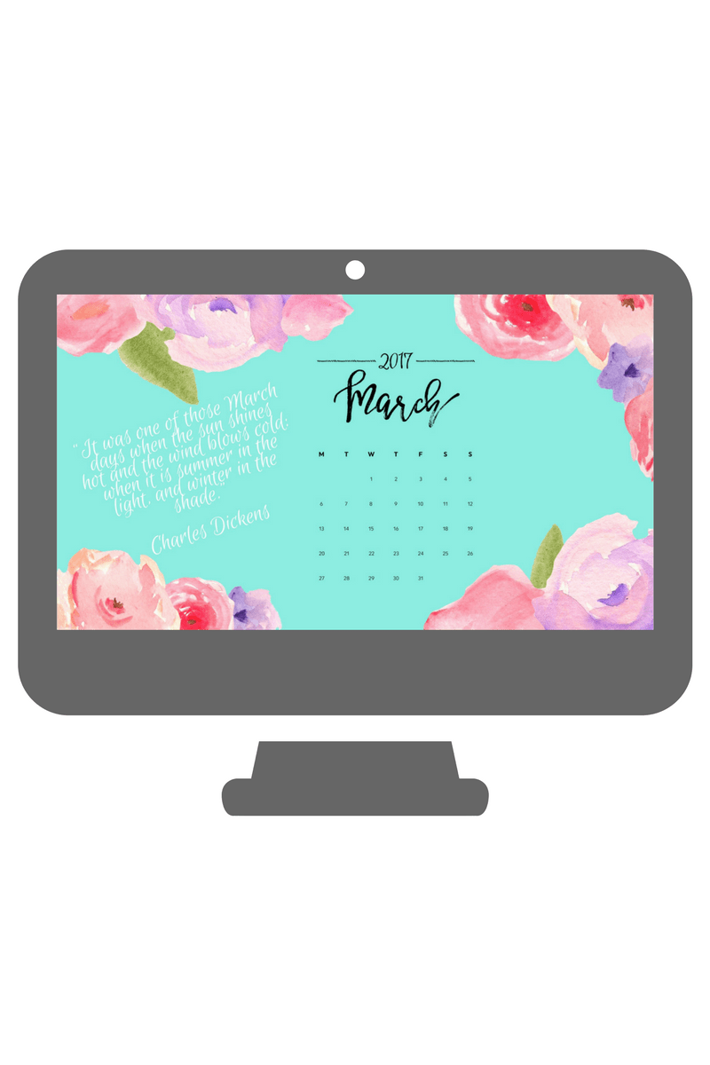 March Watercolor Desktop Calendar Wallpaper