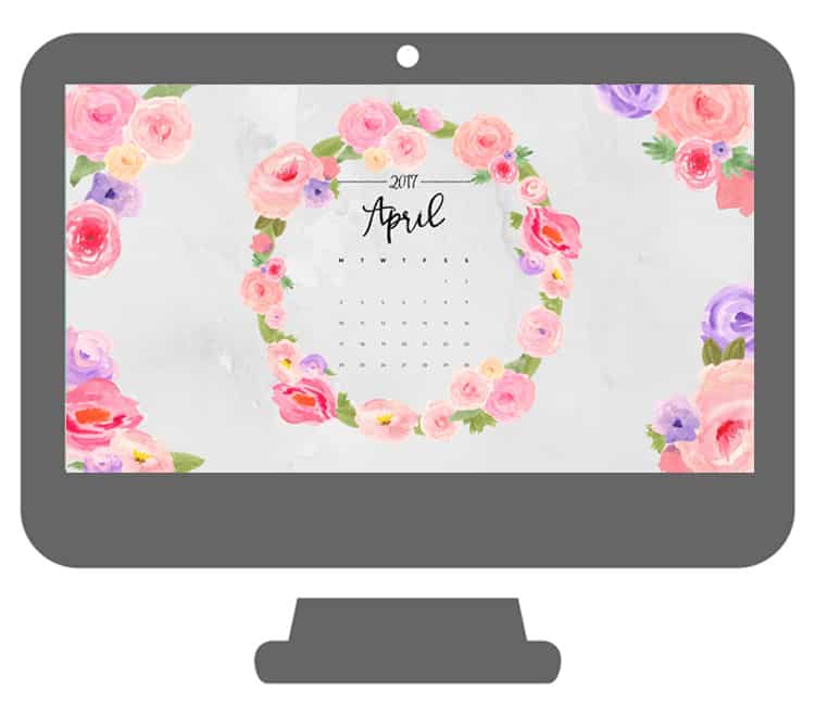 April Calendar Wallpaper with Watercolor Wreath