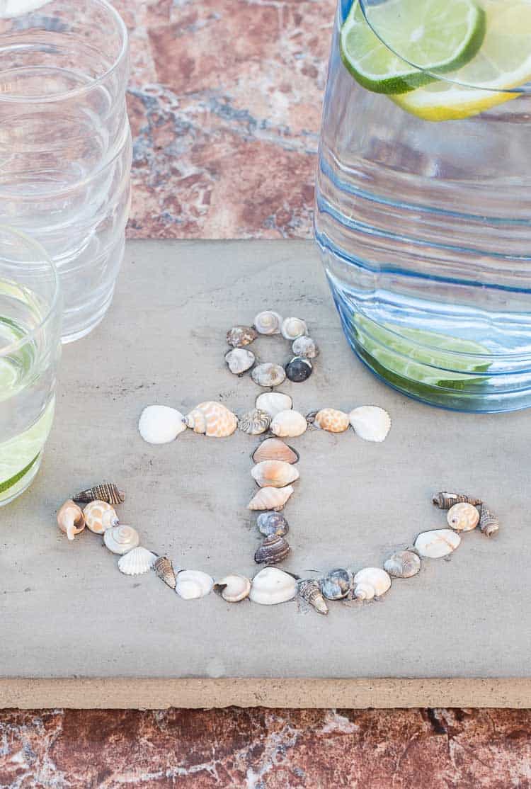 Cement Coastal Serving Tray with Seashell Anchor