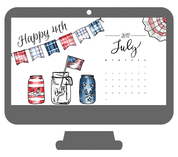 Happy 4th July Desktop Wallpaper Calendar