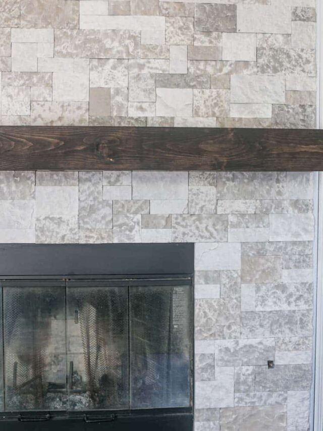 Image showcasing DIY Faux Stone Fireplace - Domestically Speaking