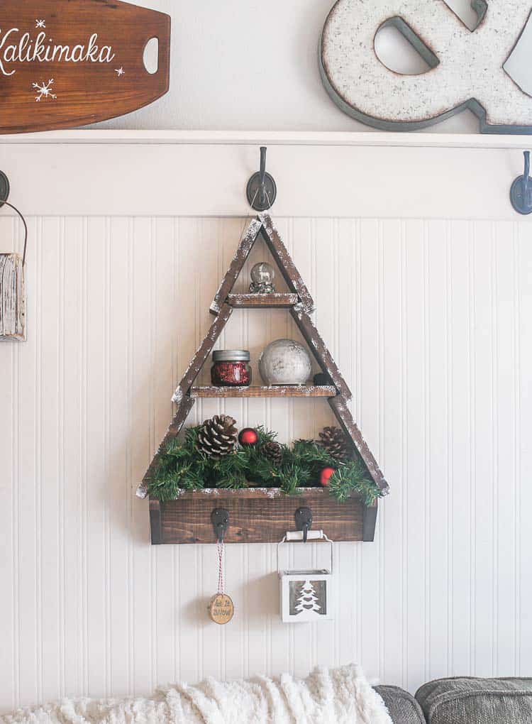 DIY Snowy Rustic Christmas Tree Shelf