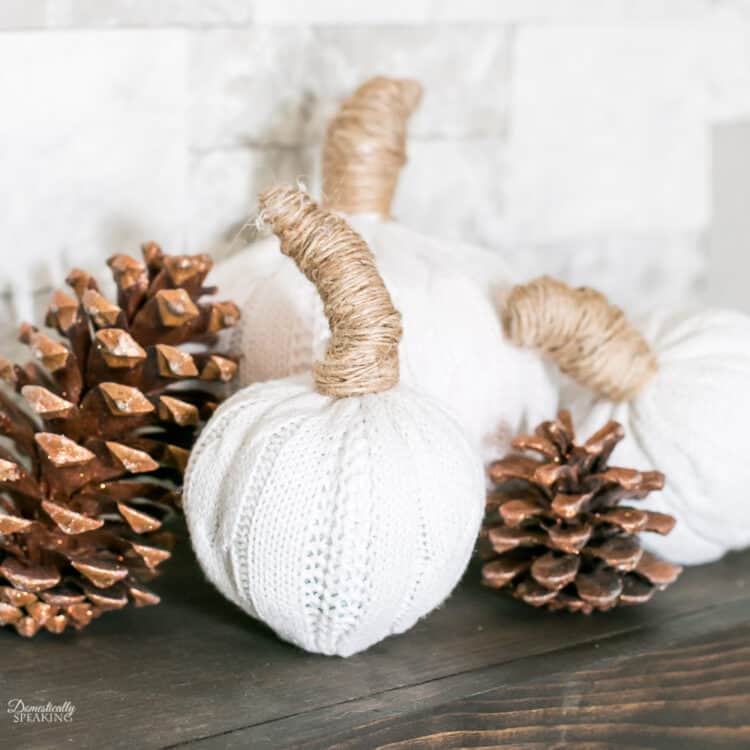 Super cute Cable Knit Sweater Pumpkins from Thrift Store and Dollar Tree finds!