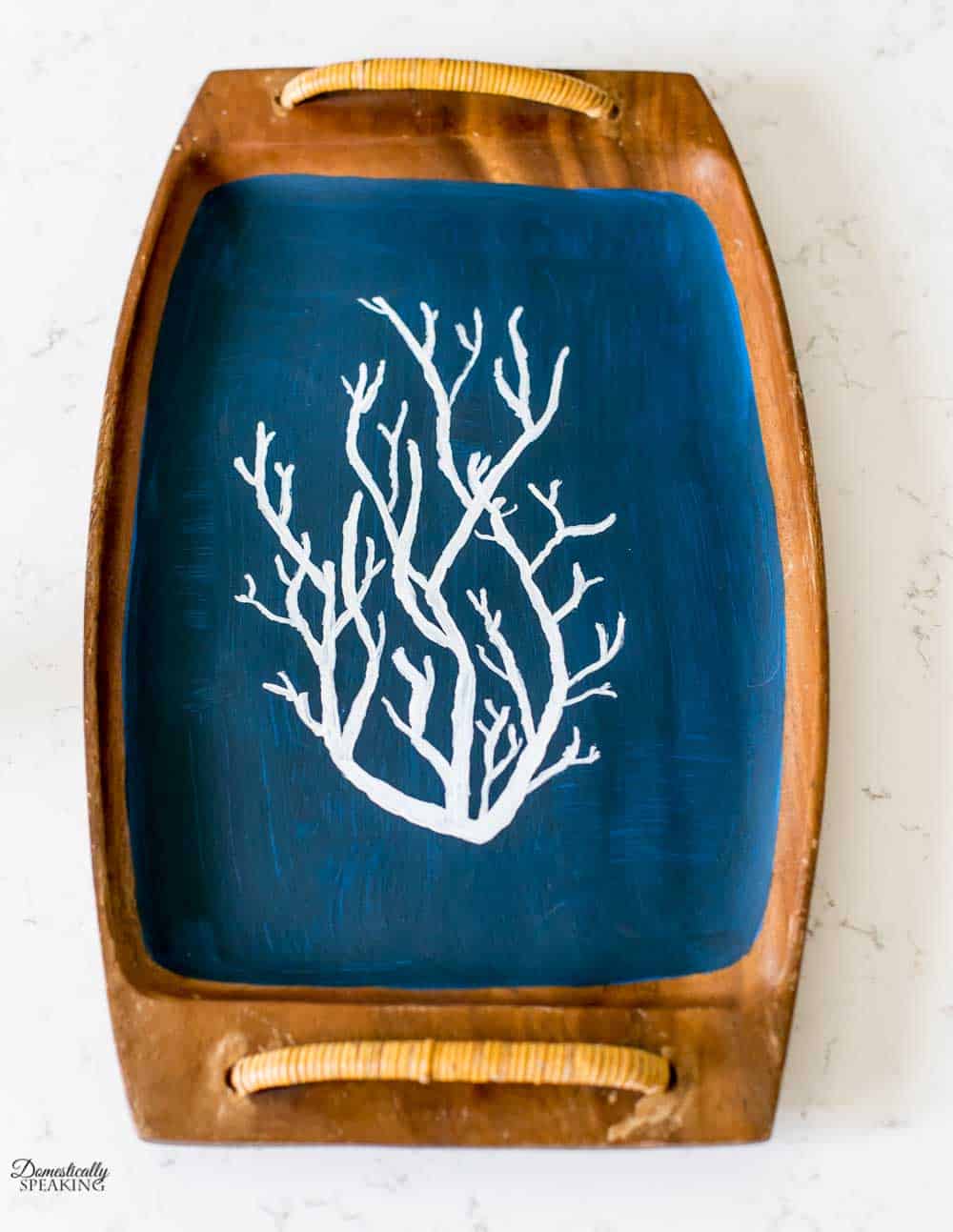 Navy Coral Painted Tray