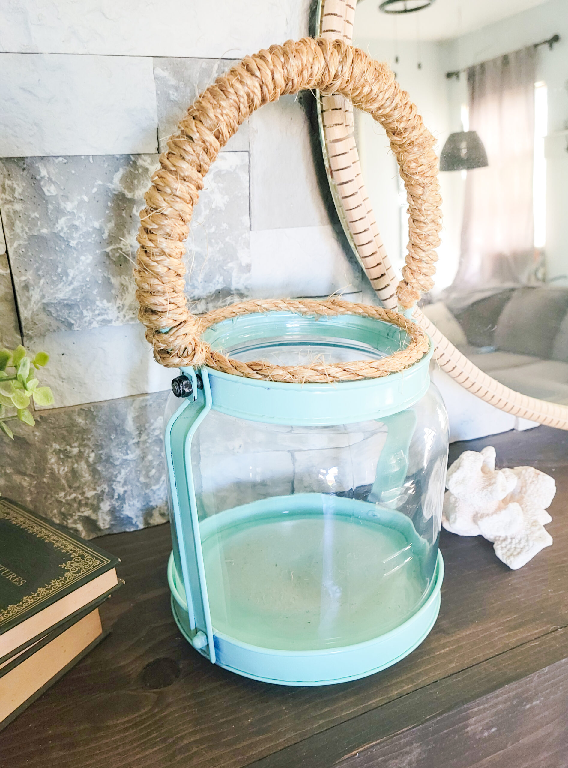 beachy lantern with rope handle