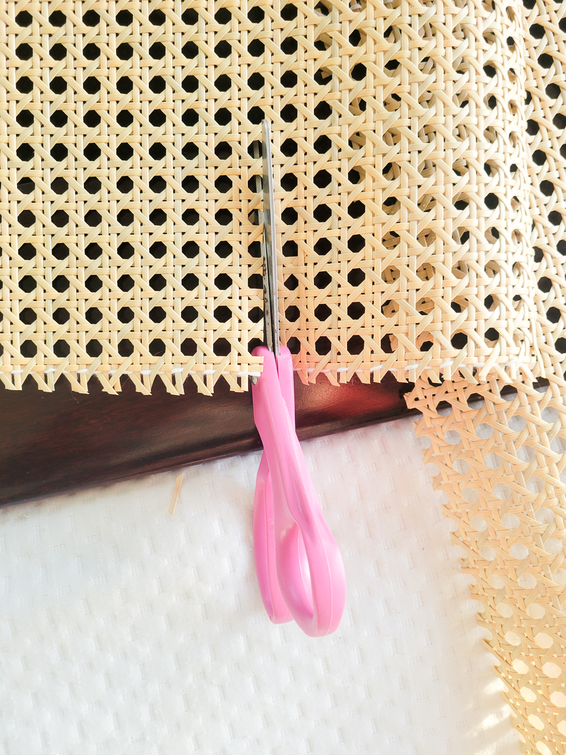 How to Add Cane Webbing to a Headboard - Domestically Designed