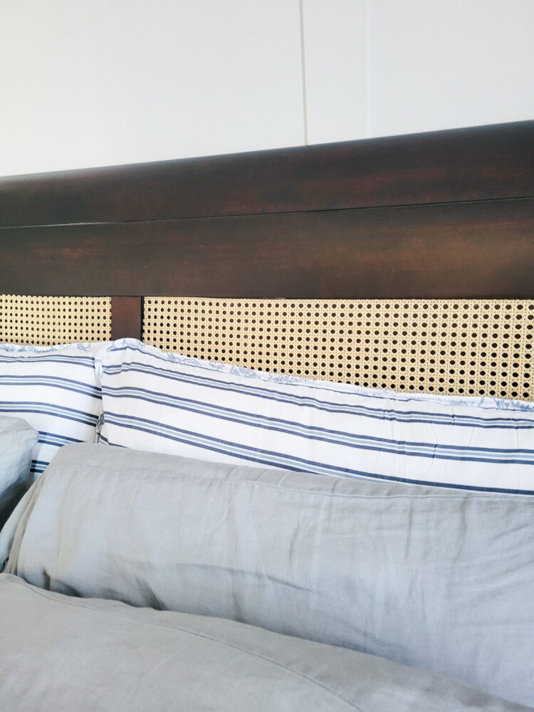 finished diy cane headboard for beachy look