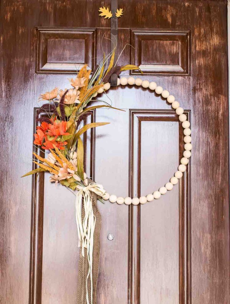 diy fall bead wreath with flowers from Dollar Tree